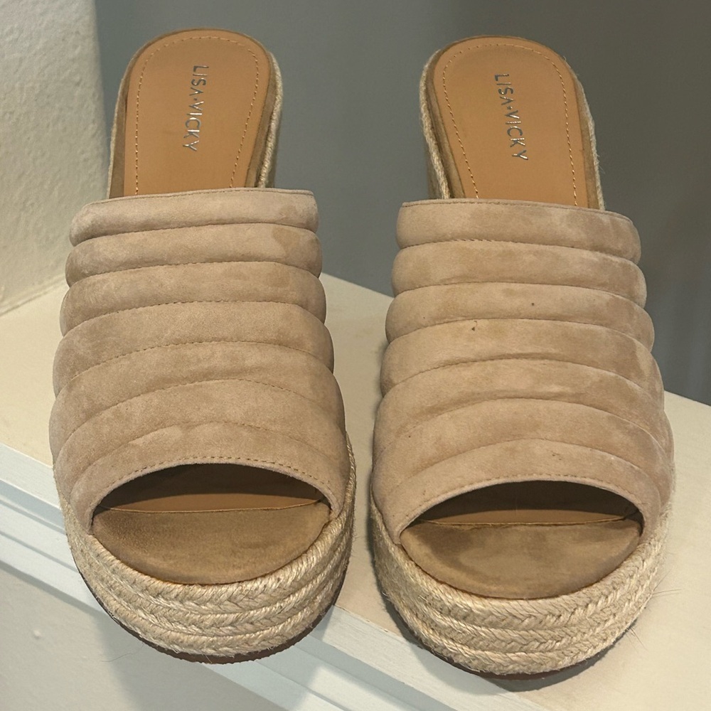Lisa Vicky Gogo Wedge Sandals Womens 11M Canyon Sun Suede Slip On Comfort New - Picture 6 of 9